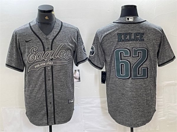 Men Philadelphia Eagles #62 Jason Kelce Grey Cool Base Stitched Baseball Jersey