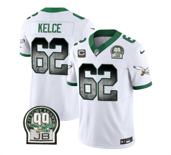 Men Philadelphia Eagles #62 Jason Kelce White 2023 F.U.S.E. With 4-star C Patch Throwback Vapor Untouchable Limited Stitched Football Jersey