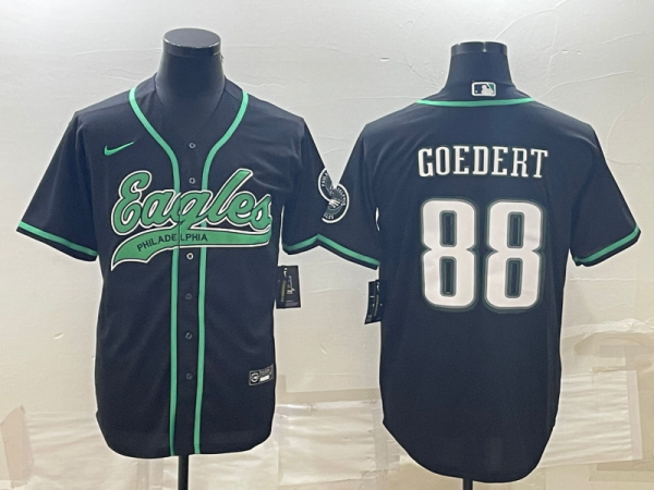 Men Philadelphia Eagles #88 Dallas Goedert Black With Patch Cool Base Stitched Baseball Jersey