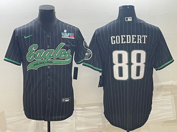 Men Philadelphia Eagles #88 Dallas Goedert Black With Super Bowl LVII Patch Cool Base Stitched Baseball Jersey
