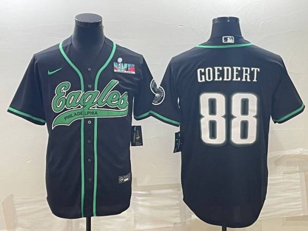Men Philadelphia Eagles #88 Dallas Goedert Black With Super Bowl LVII Patch Cool Base Stitched Baseball Jersey