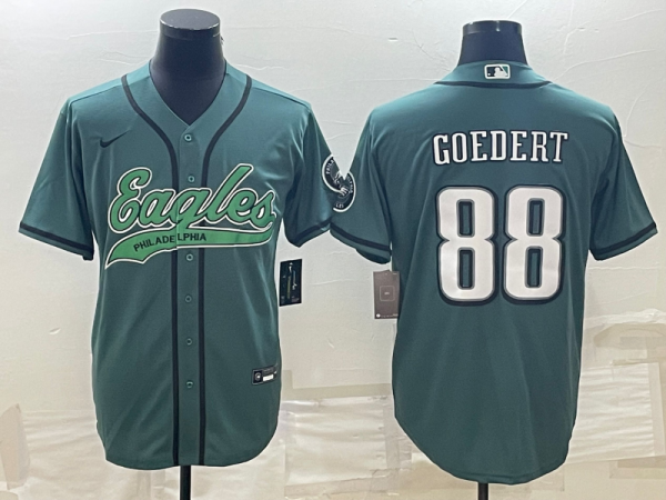 Men Philadelphia Eagles #88 Dallas Goedert Green With Patch Cool Base Stitched Baseball Jersey