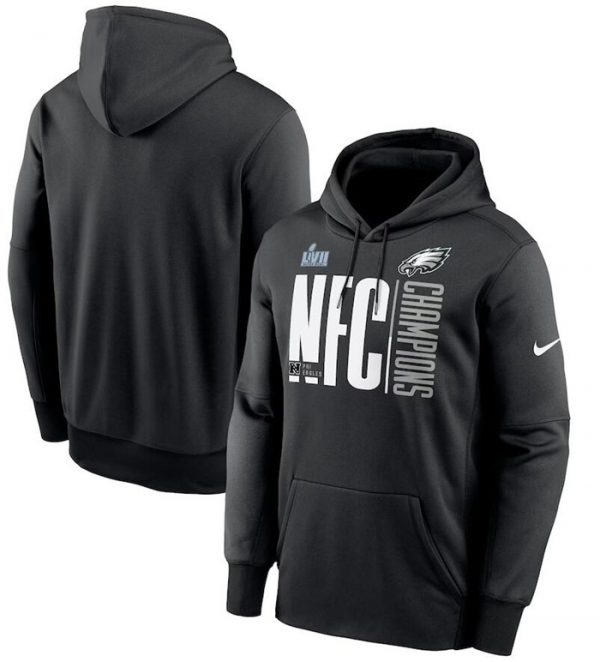 Men Philadelphia Eagles Black 2022 NFC Champions Iconic Therma Performance Pullover Hoodie