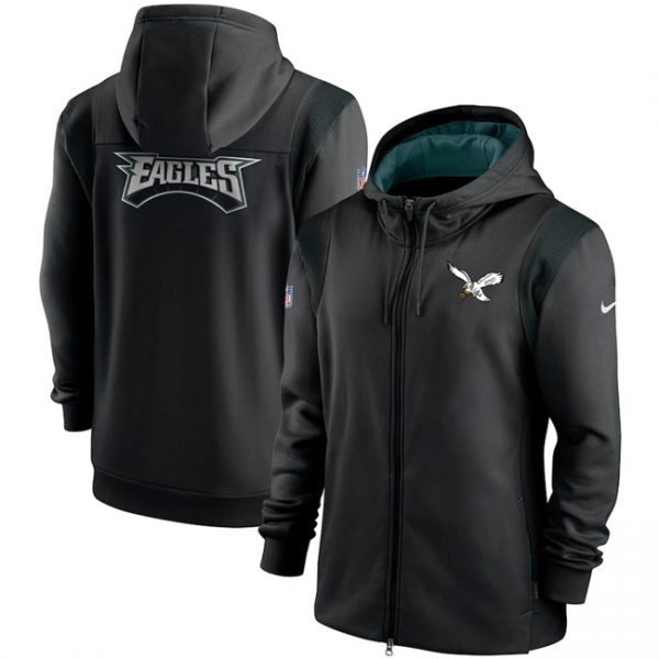 Men Philadelphia Eagles Black Sideline Team Performance Full-Zip Hoodie