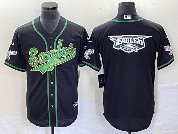 Men Philadelphia Eagles Black Team Big Logo Cool Base Stitched Baseball Jersey