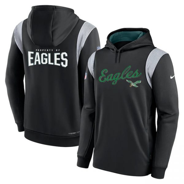 Men Philadelphia Eagles Black With Logo In Back Sideline Pullover Hoodie