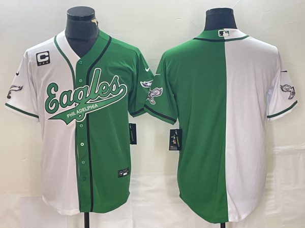 Men Philadelphia Eagles Blank Green/White Split With 3-star C Patch Cool Base Stitched Baseball Jersey