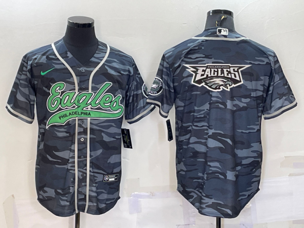 Men Philadelphia Eagles Blank Grey Camo Team Big Logo With Patch Cool Base Stitched Baseball Jersey