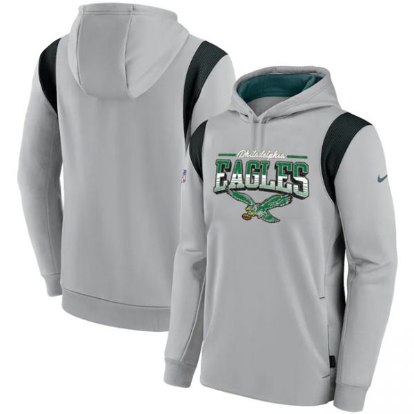 Men Philadelphia Eagles Grey Sideline Pullover Hoodie