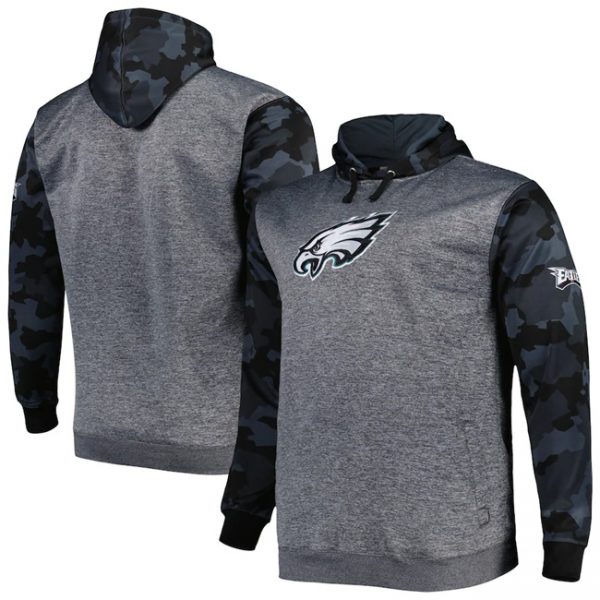 Men Philadelphia Eagles Heather Charcoal Big & Tall Camo Pullover Hoodie