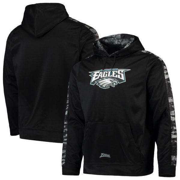 Men Philadelphia Eagles Zubaz Black Tonal Oxide Pullover Hoodie