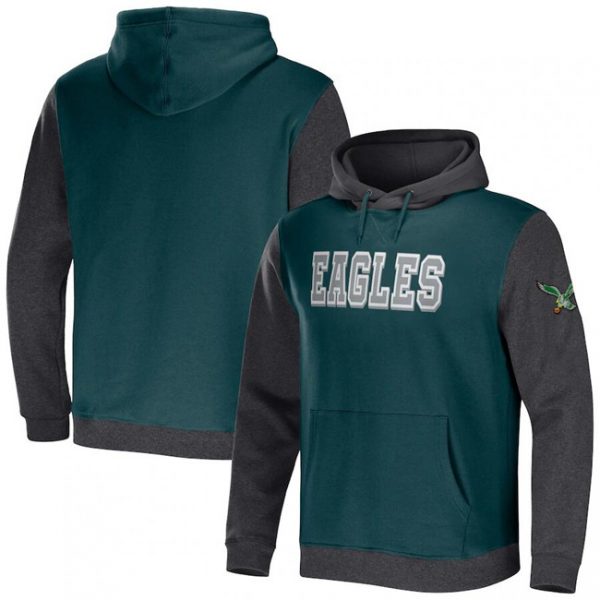 Men Philadelphia Eagles x Darius Rucker Collection Midnight Green/Charcoal Colorblock Pullover Hoodie