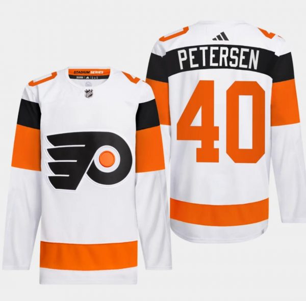 Men Philadelphia Flyers #40 Cal Petersen White 2024 Stadium Series Stitched Jersey