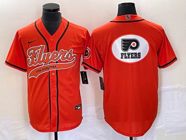 Men Philadelphia Flyers Orange Team Big Logo Cool Base Stitched Baseball Jersey