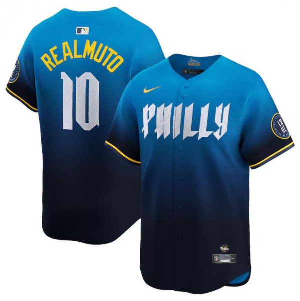 Men Philadelphia Phillies #10 J.T. Realmuto Blue 2024 City Connect Limited Stitched Jersey