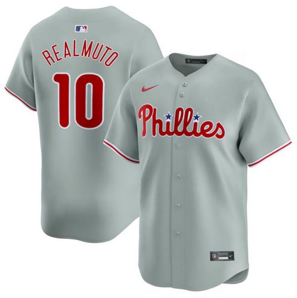 Men Philadelphia Phillies #10 J.T. Realmuto Grey Away Limited Stitched Jersey