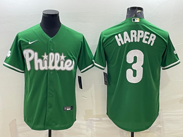 Men Philadelphia Phillies #3 Bryce Harper Green Cool Base Stitched Baseball Jersey