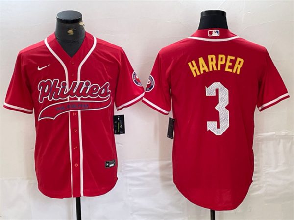 Men Philadelphia Phillies #3 Bryce Harper Red 2024 City Connect Stitched Jersey
