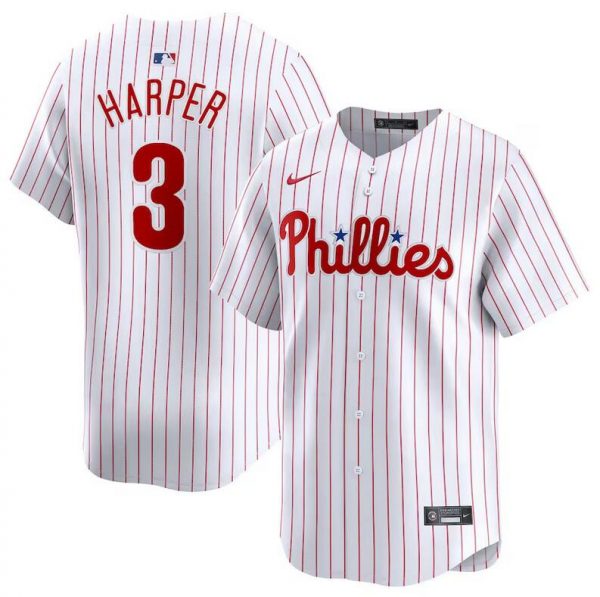 Men Philadelphia Phillies #3 Bryce Harper White Home Limited Stitched Jersey