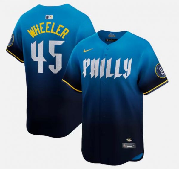 Men Philadelphia Phillies #45 Zack Wheeler Blue 2024 City Connect Limited Stitched Jersey