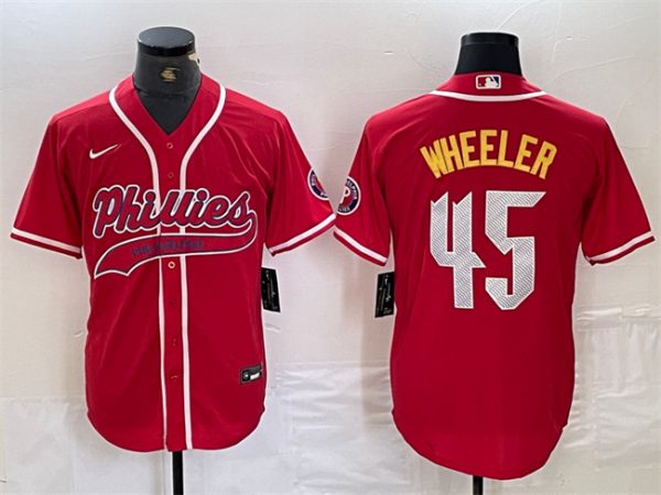 Men Philadelphia Phillies #45 Zack Wheeler Red 2024 City Connect Stitched Jersey