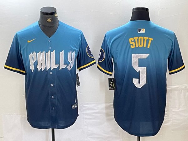 Men Philadelphia Phillies #5 Bryson Stott Blue 2024 City Connect Limited Stitched Jersey