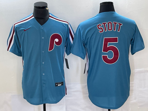 Men Philadelphia Phillies #5 Bryson Stott Blue Cool Base Stitched Jersey