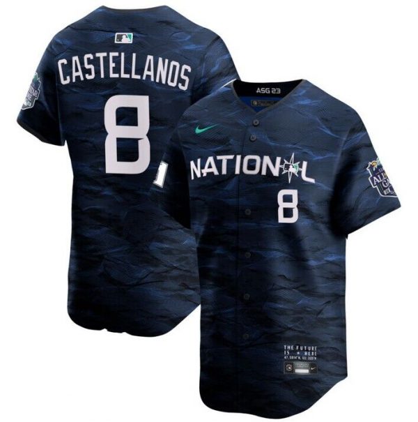 Men Philadelphia Phillies #8 Nick Castellanos Royal 2023 All-star Cool Base Stitched Jersey