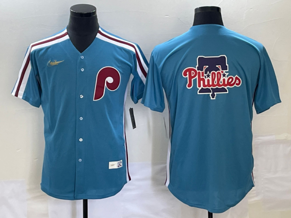 Men Philadelphia Phillies Blue Team Big Logo Cool Base Stitched Jersey