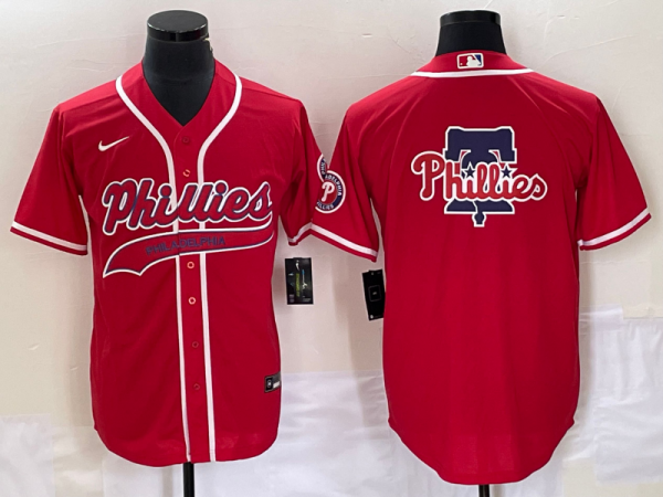 Men Philadelphia Phillies Red Team Big Logo Cool Base Stitched Baseball Jersey