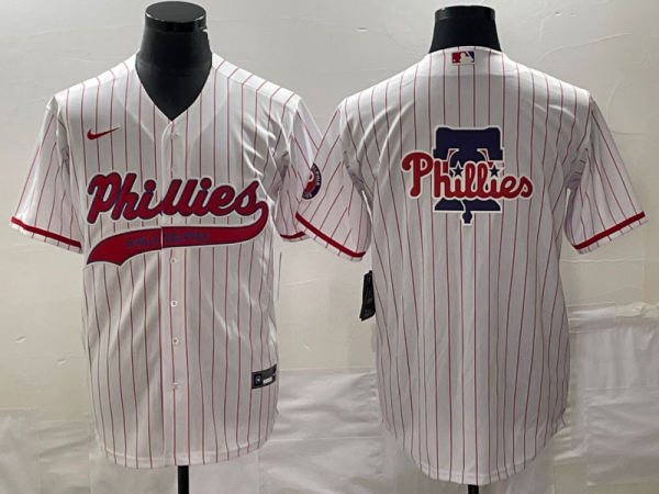 Men Philadelphia Phillies White Team Big Logo Cool Base Stitched Baseball Jersey