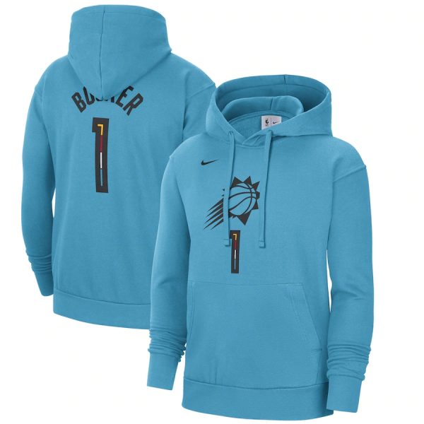 Men Phoenix Suns #1 Devin Booker Blue 2022/23 City Edition Name & Number Essential Pullover Hoodie