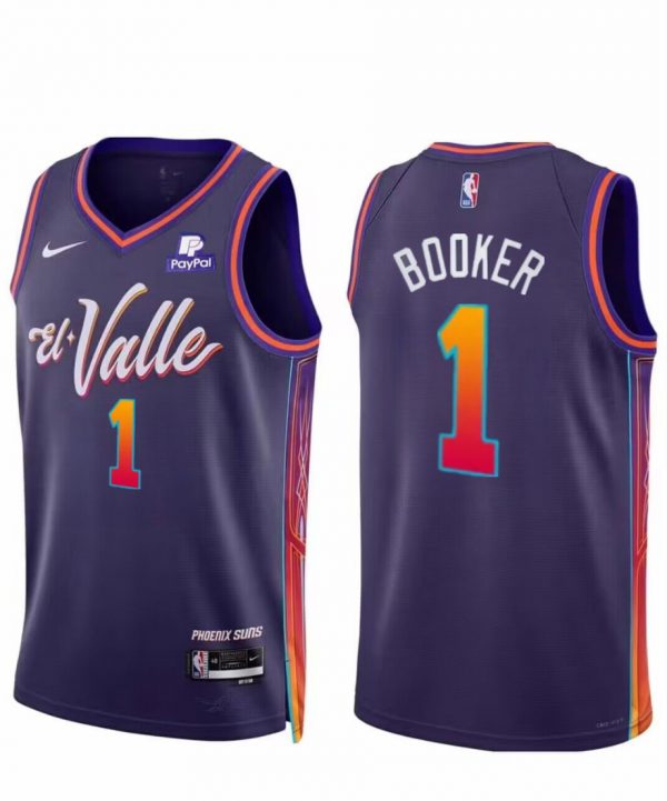 Men Phoenix Suns #1 Devin Booker Purple 2023/24 City Edition Stitched Basketball Jersey