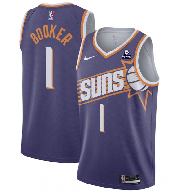 Men Phoenix Suns #1 Devin Booker Purple 2023 Icon Edition Stitched Basketball Jersey