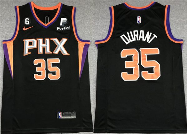 Men Phoenix Suns #35 Kevin Durant Balck With NO.6 Patch Statement Edition Stitched Basketball Jersey