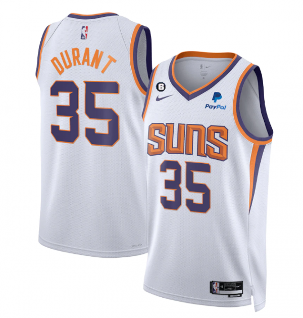 Men Phoenix Suns #35 Kevin Durant White Association Edition With No.6 Patch Stitched Basketball Jersey