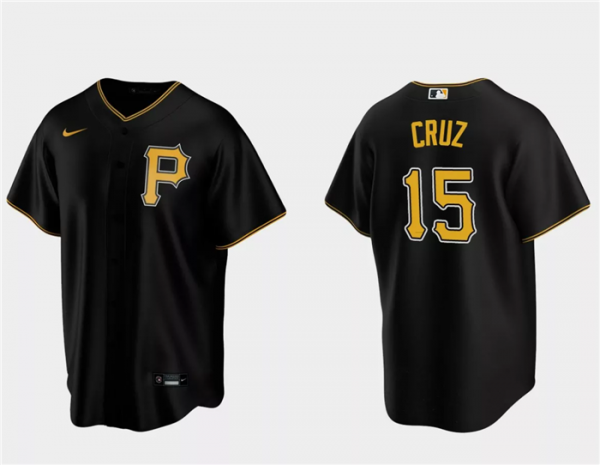 Men Pittsburgh Pirates #15 Oneil Cruz Black Cool Base Stitched Baseball Jersey