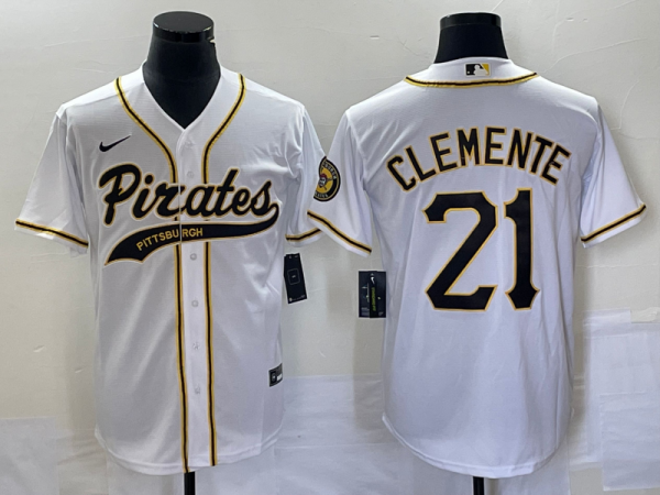 Men Pittsburgh Pirates #21 Roberto Clemente White Cool Base Stitched Baseball Jersey