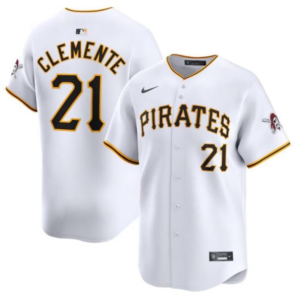 Men Pittsburgh Pirates #21 Roberto Clemente White Home Limited Stitched Baseball Jersey