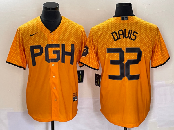 Men Pittsburgh Pirates #32 Henry Davis Gold 2023 City Connect Stitched Jersey