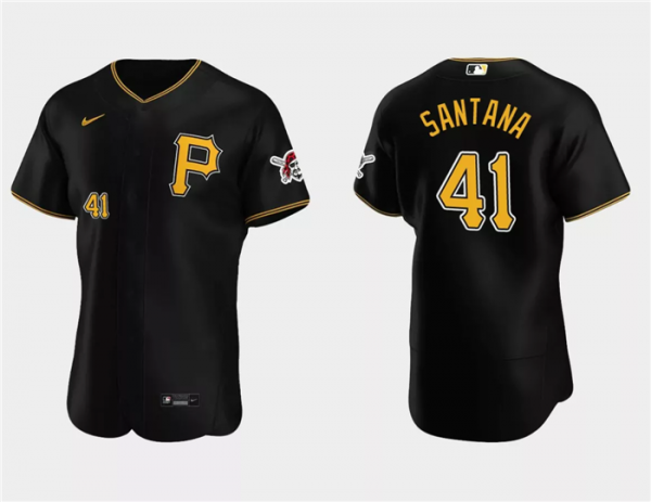 Men Pittsburgh Pirates #41 Carlos Santana Black Flex Base Stitched Baseball Jersey
