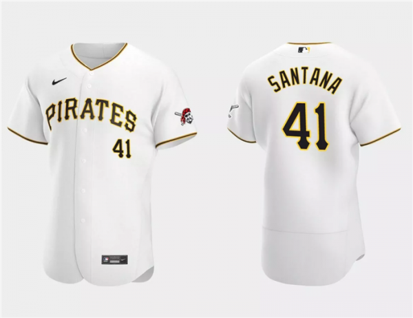 Men Pittsburgh Pirates #41 Carlos Santana White Flex Base Stitched Baseball Jersey