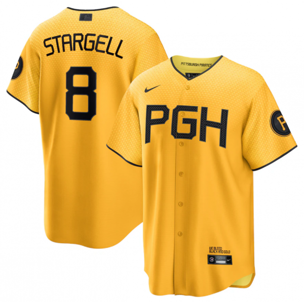 Men Pittsburgh Pirates #8 Willie Stargell Gold 2023 City Connect Stitched Jersey