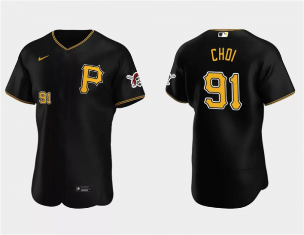 Men Pittsburgh Pirates #91 Ji Man Choi Black Flex Base Stitched Baseball Jersey