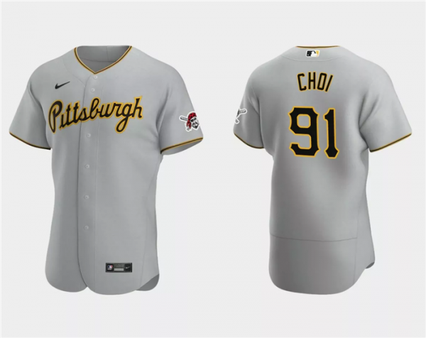 Men Pittsburgh Pirates #91 Ji Man Choi Grey Flex Base Stitched Baseball Jersey