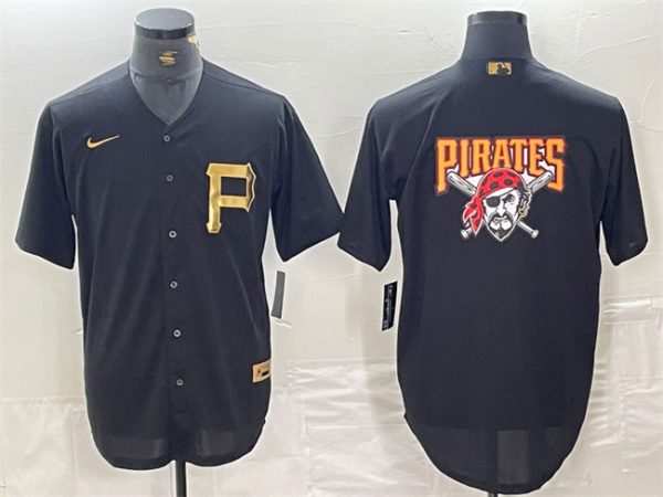 Men Pittsburgh Pirates Black Team Big Logo Cool Base Stitched Baseball Jersey