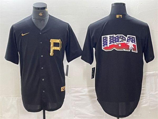 Men Pittsburgh Pirates Black Team Big Logo Cool Base Stitched Baseball Jersey