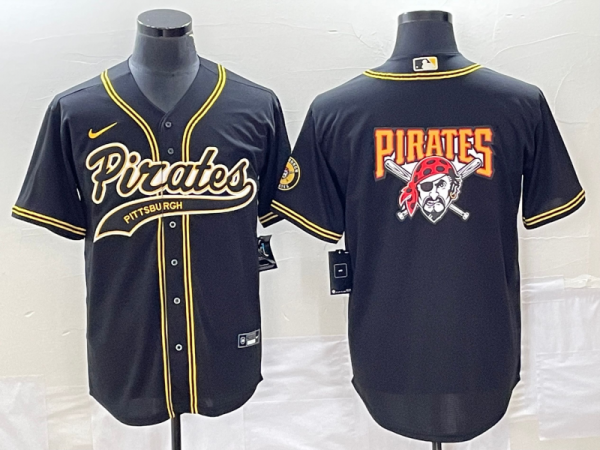 Men Pittsburgh Pirates Black Team Big Logo Cool Base Stitched Baseball Jersey