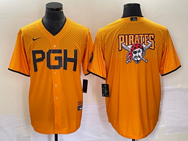 Men Pittsburgh Pirates Gold 2023 City Connect Team Big Logo Stitched Jersey