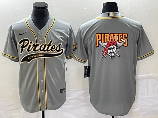 Men Pittsburgh Pirates Gray Team Big Logo Cool Base Stitched Baseball Jersey